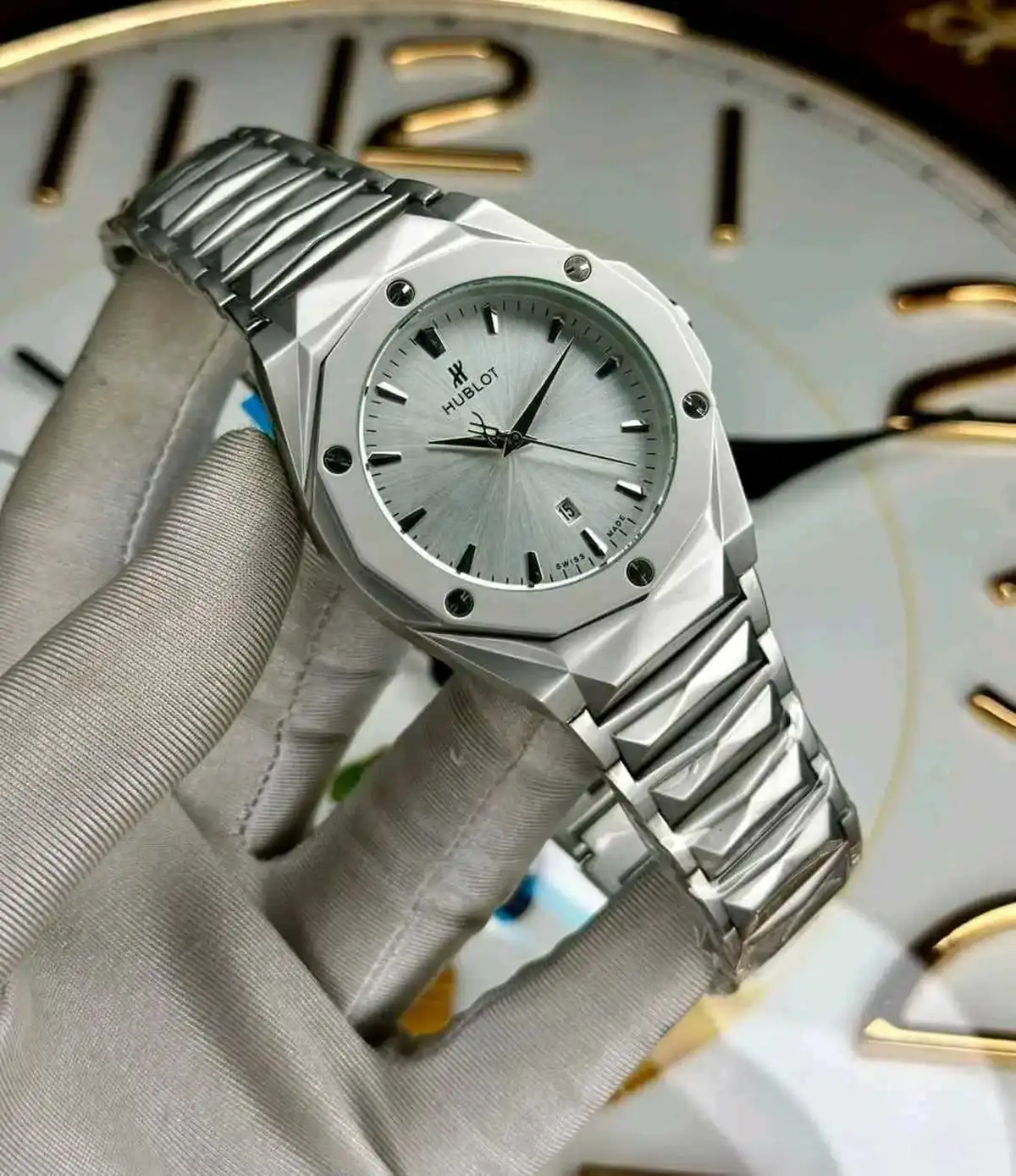 Hublot Watch | White Silver Chain & Inside Full Silver