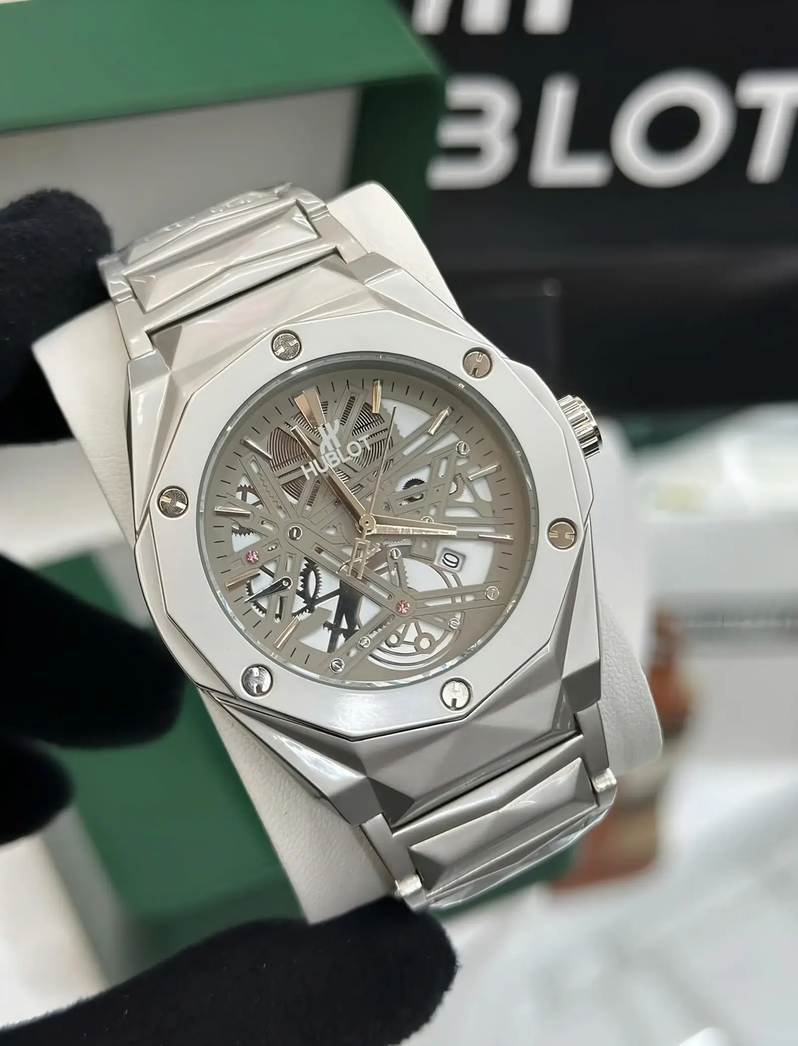Hublot Watch | Silver White Color | Full Metal Chain & Inside Spider Design